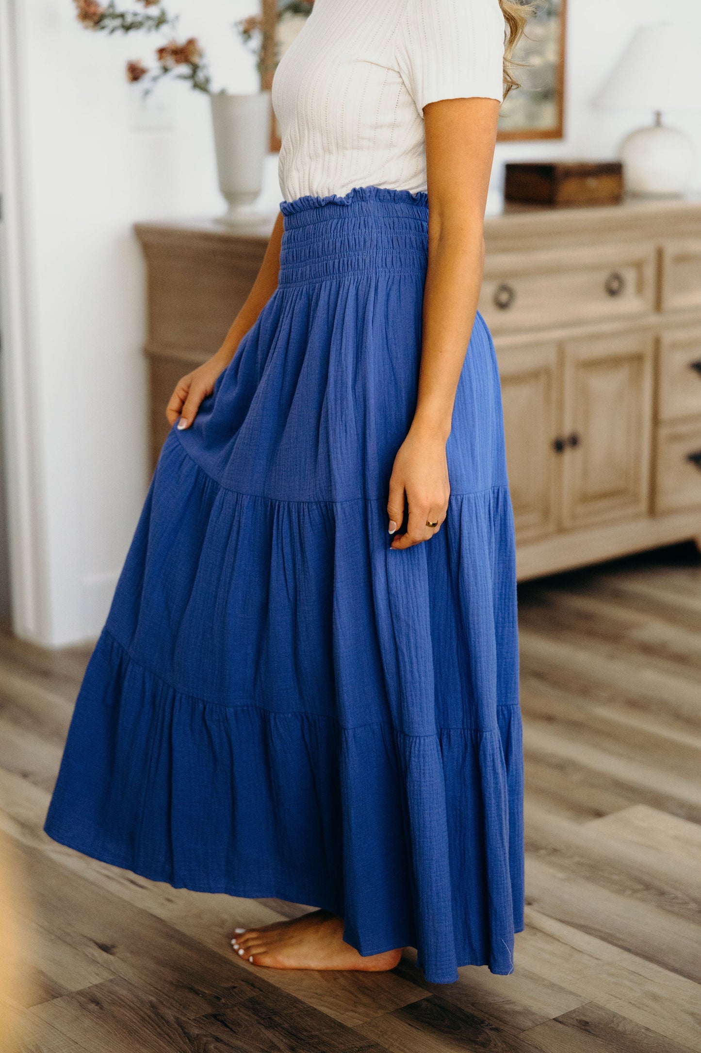 GAUZE MAXI SKIRT IN COBALT BLUE