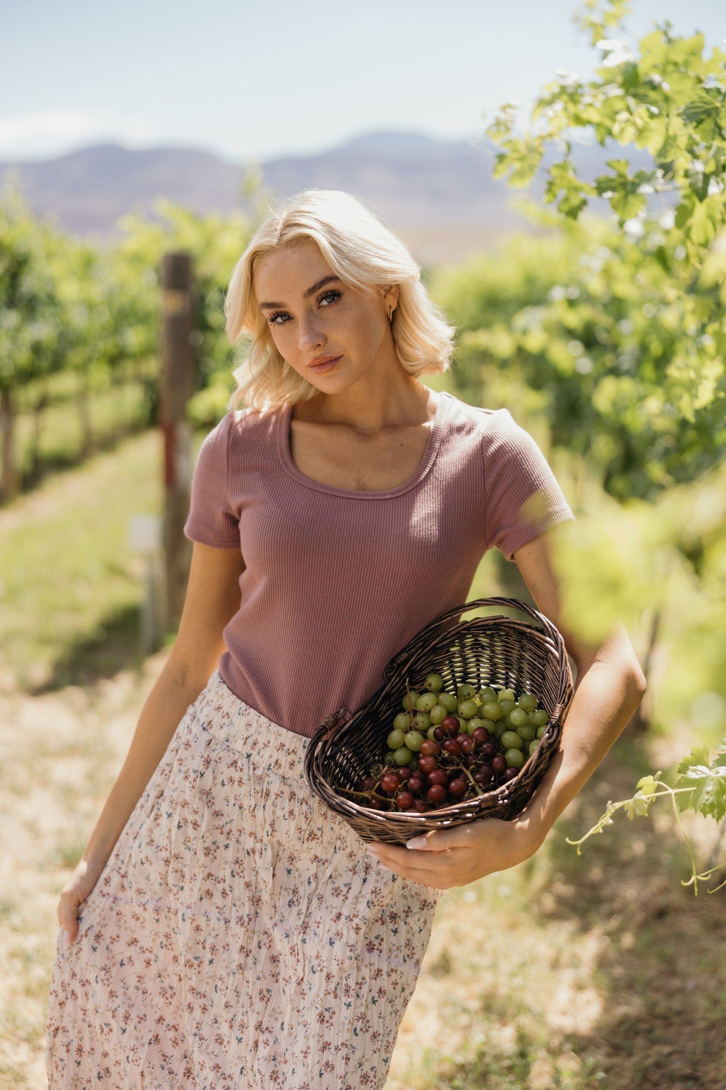 RIBBED SWEATER SCOOP TEE IN FADED FIG