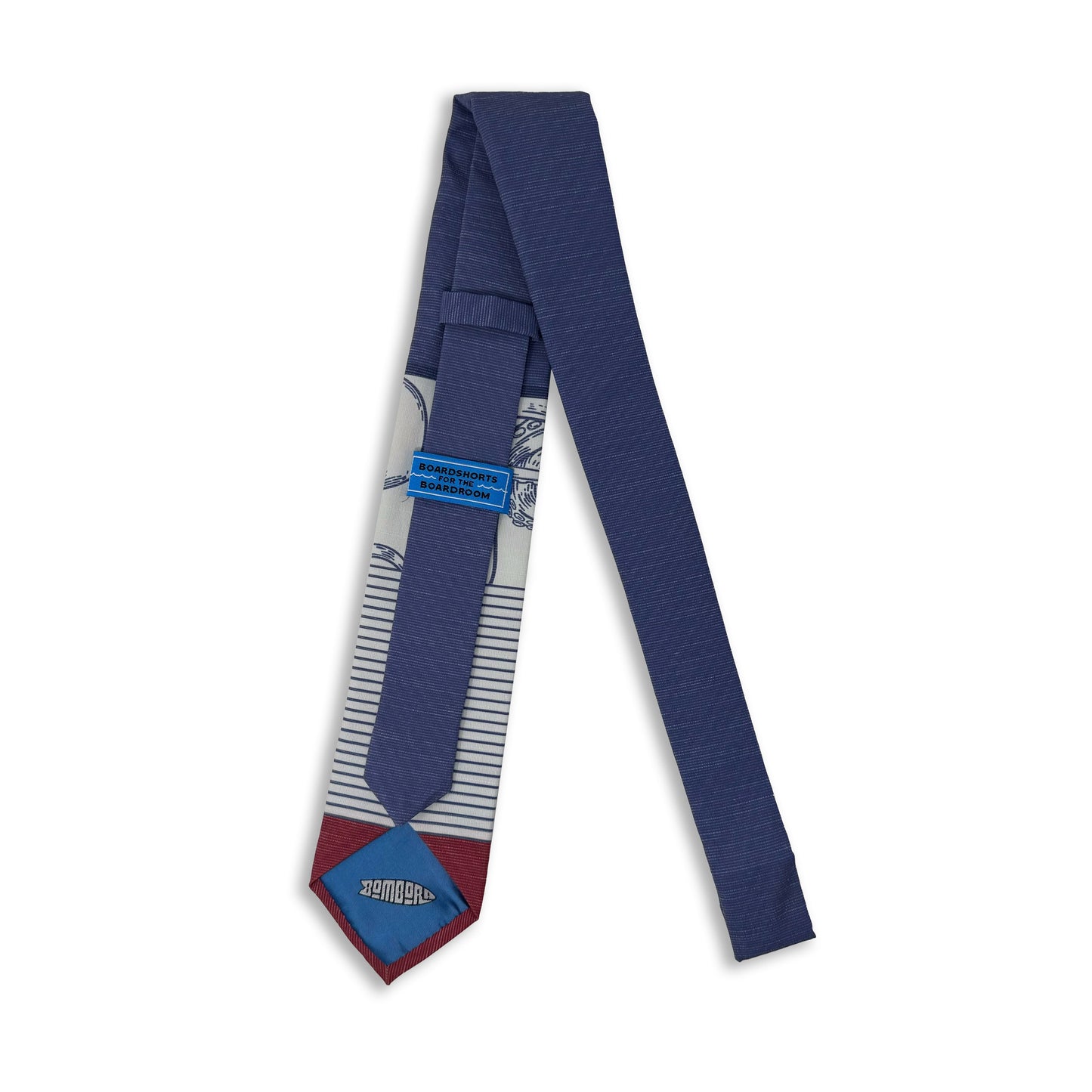 A blue, white, and red necktie with stripes and an octopus on it. Formal tie from Kator Shop Logan — refined Utah design for galas, ceremonies, and special occasions.