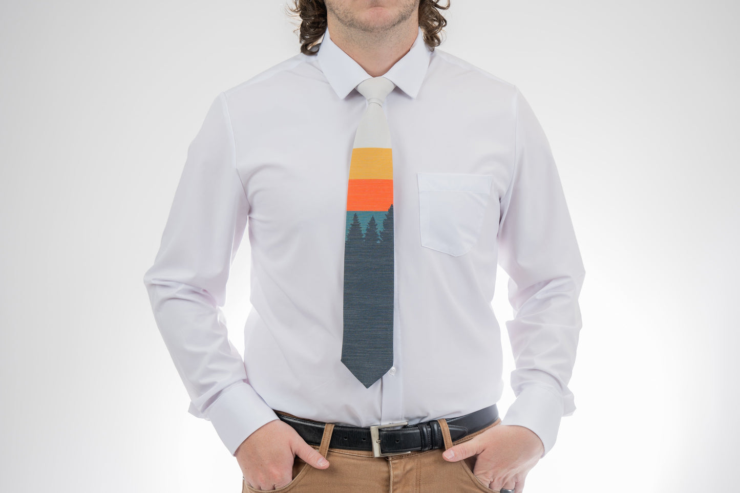 Sunrise Pines (orange-cream) Men's Tie Casual tie designed by Kator Shop — perfect balance of relaxed and refined for Cache Valley men’s fashion.