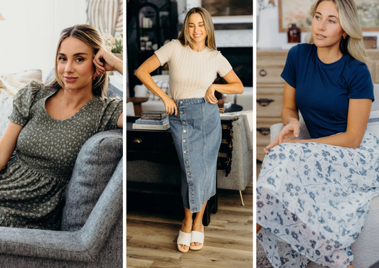 Modest fashion outfit with dress, skirt, and tee — Leven’s Clothing