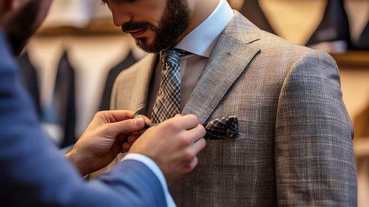 Tailor adjusting suit jacket and trousers — Leven’s Clothing