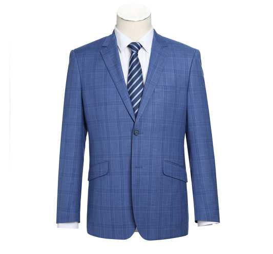 293-10 Men's 2-Piece Slim Fit Windowpane Check Dress Stretch Suit