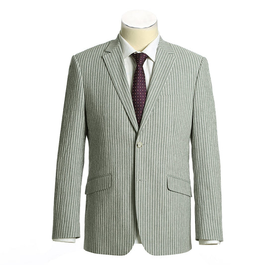 611-1 Men's Slim Fit Notch Lapels Gray Stripe Cotton Suits