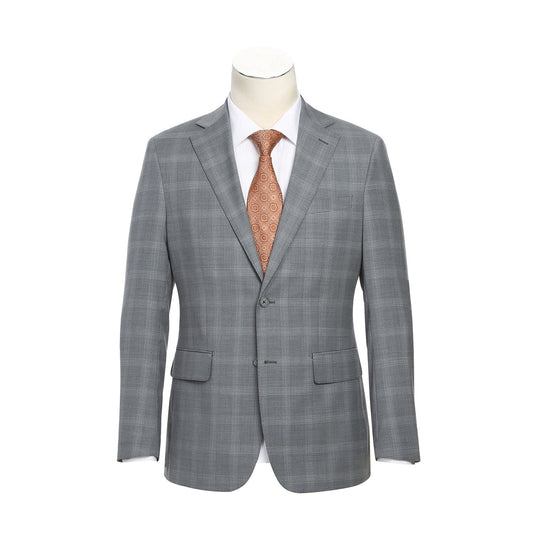 Renoir EL72-62-092 Light Gray Window Pane Check Wool Suit