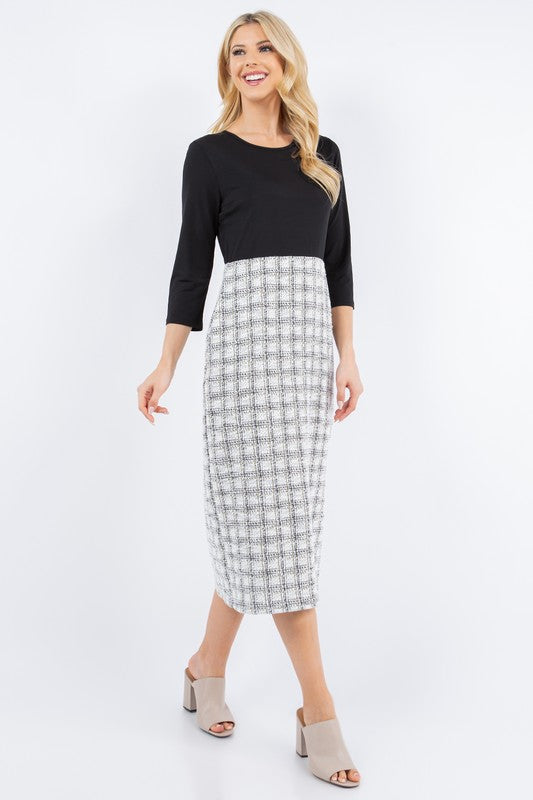 TWEED MODEST MIDI DRESS WITH SIDE POCKETS