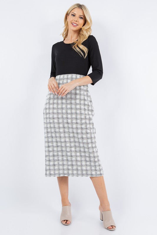 TWEED MODEST MIDI DRESS WITH SIDE POCKETS