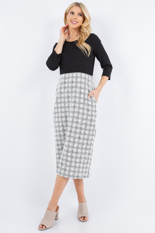 TWEED MODEST MIDI DRESS WITH SIDE POCKETS