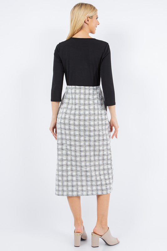 TWEED MODEST MIDI DRESS WITH SIDE POCKETS