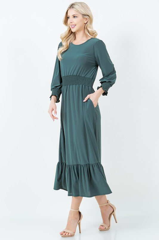 LAYERED SMOCK DRESS WITH SIDE POCKETS