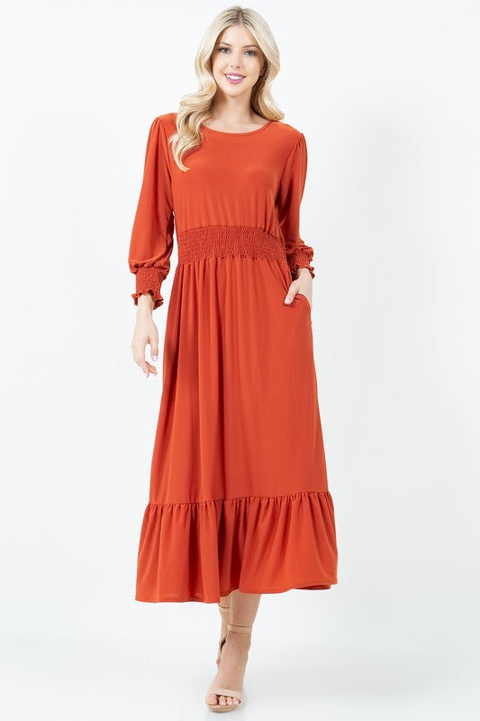 LAYERED SMOCK DRESS WITH SIDE POCKETS