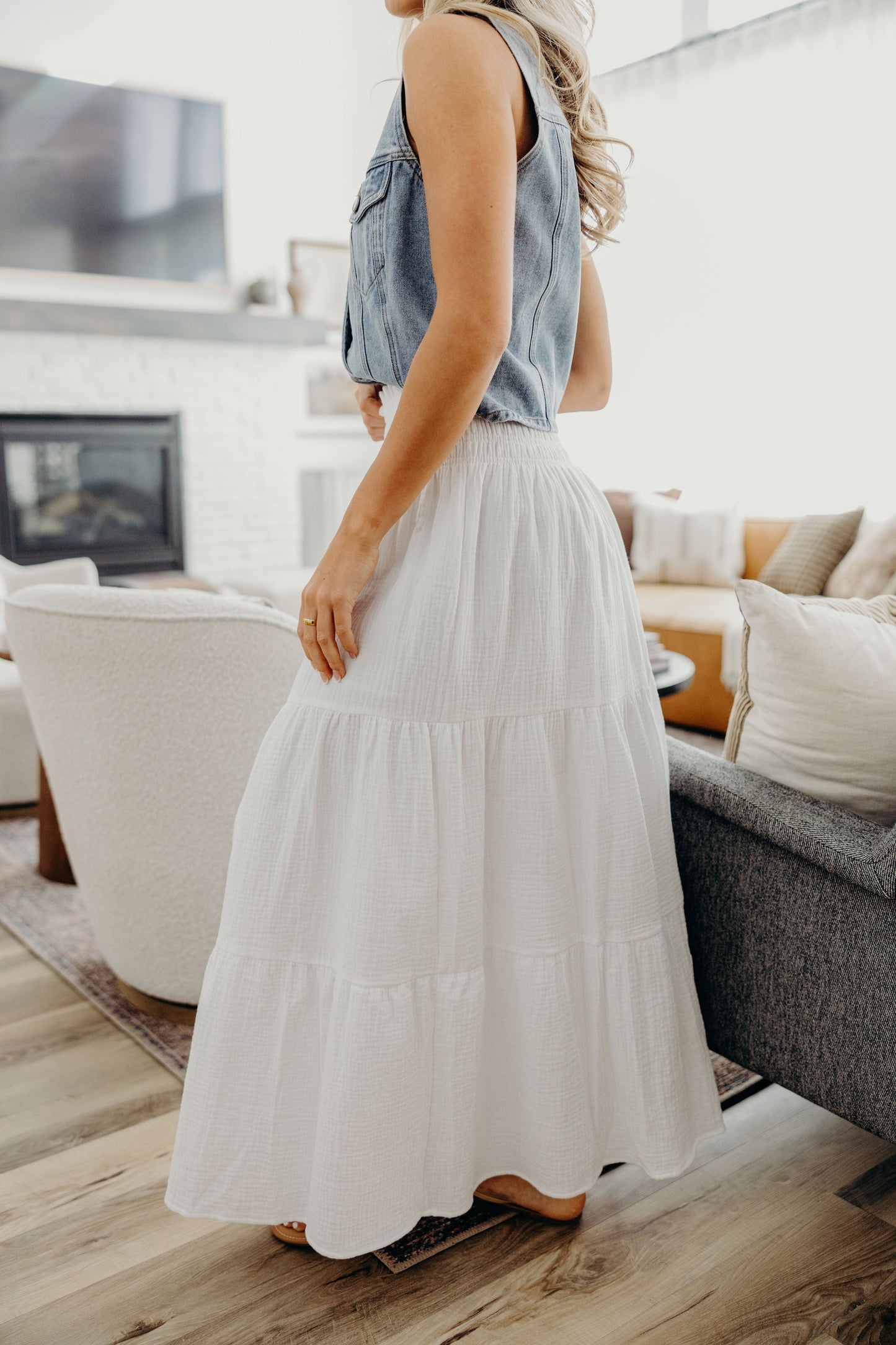 GAUZE MAXI SKIRT IN WHITE