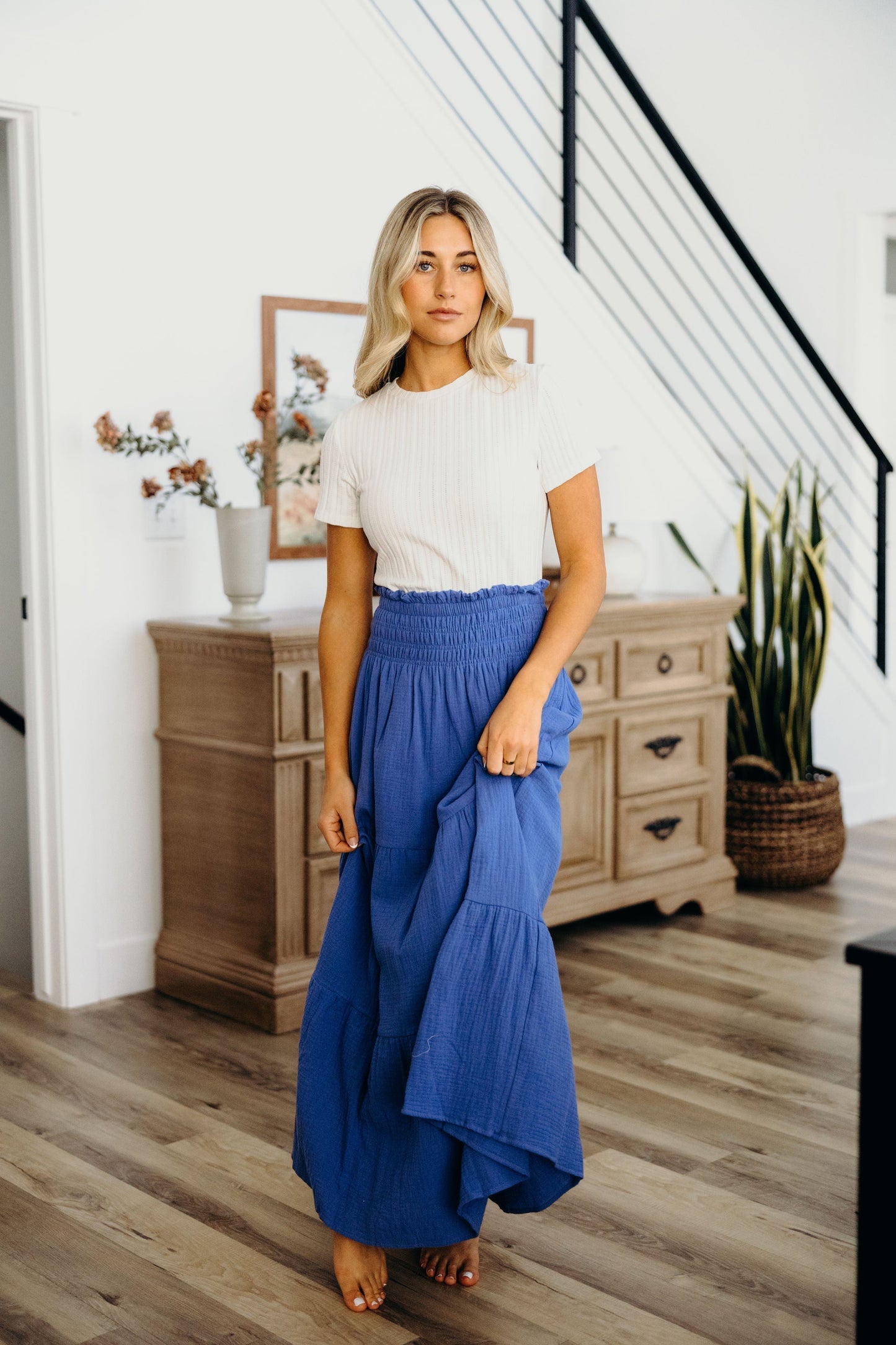 GAUZE MAXI SKIRT IN COBALT BLUE