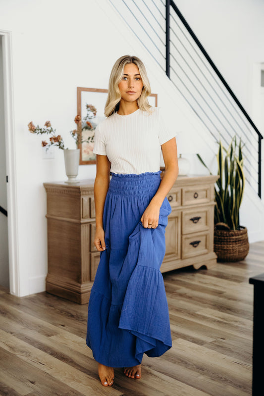 GAUZE MAXI SKIRT IN COBALT BLUE