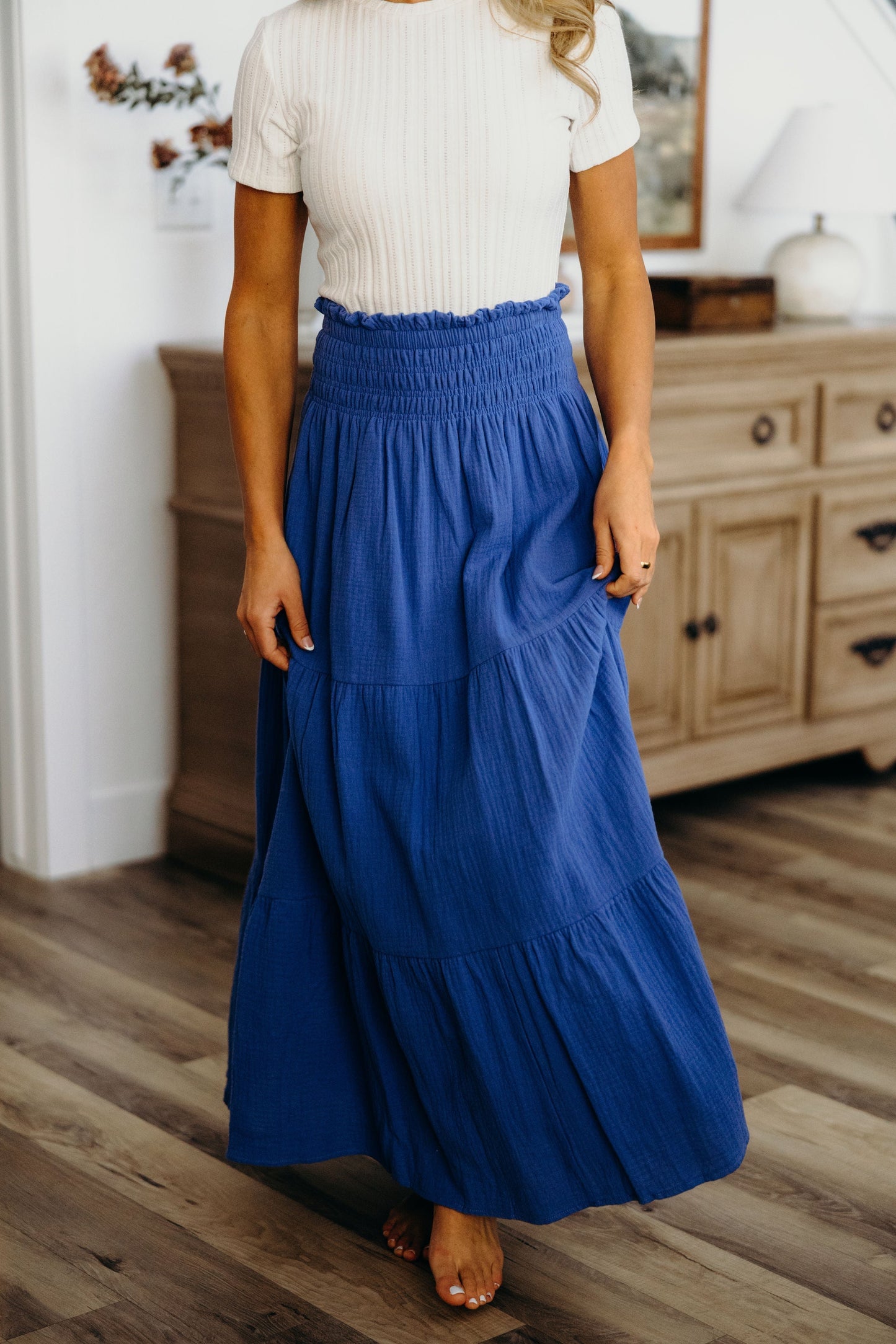 GAUZE MAXI SKIRT IN COBALT BLUE