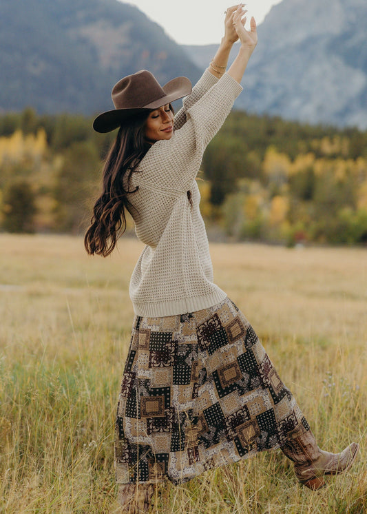 A LINE MAXI SKIRT IN BOHO BANDANA