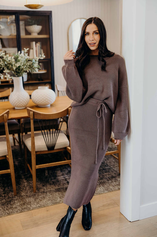 MIDI SWEATER SKIRT IN OAK