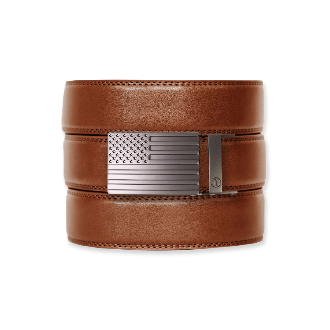 Cognac Leather Ratchet Belt & Buckle Set