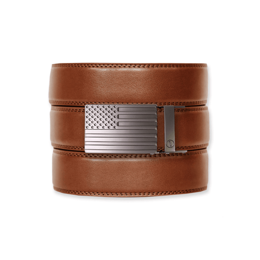 Cognac Leather Ratchet Belt & Buckle Set