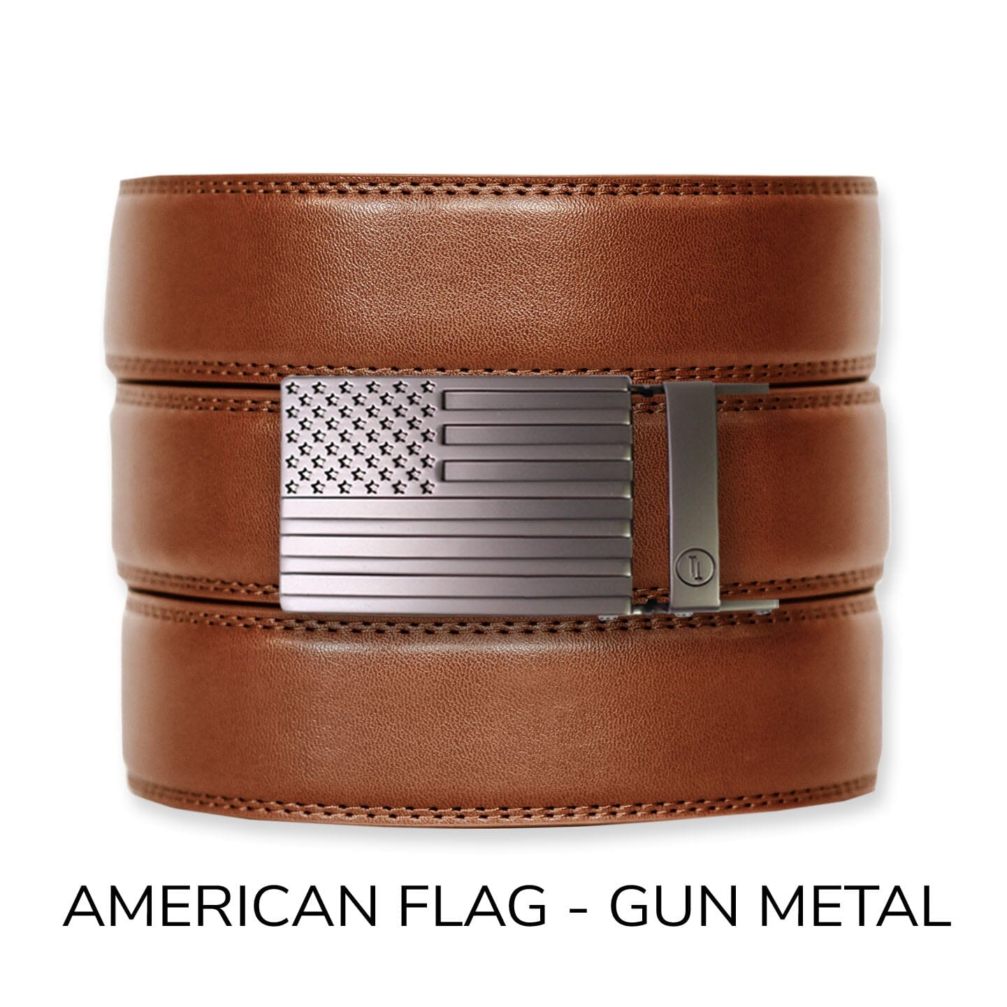 Cognac Leather Ratchet Belt & Buckle Set Belt Set Ratchet Belt American Flag - Gun Metal 