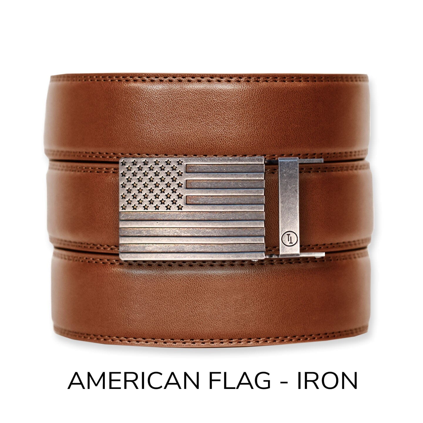 Cognac Leather Ratchet Belt & Buckle Set Belt Set Ratchet Belt American Flag - Iron 