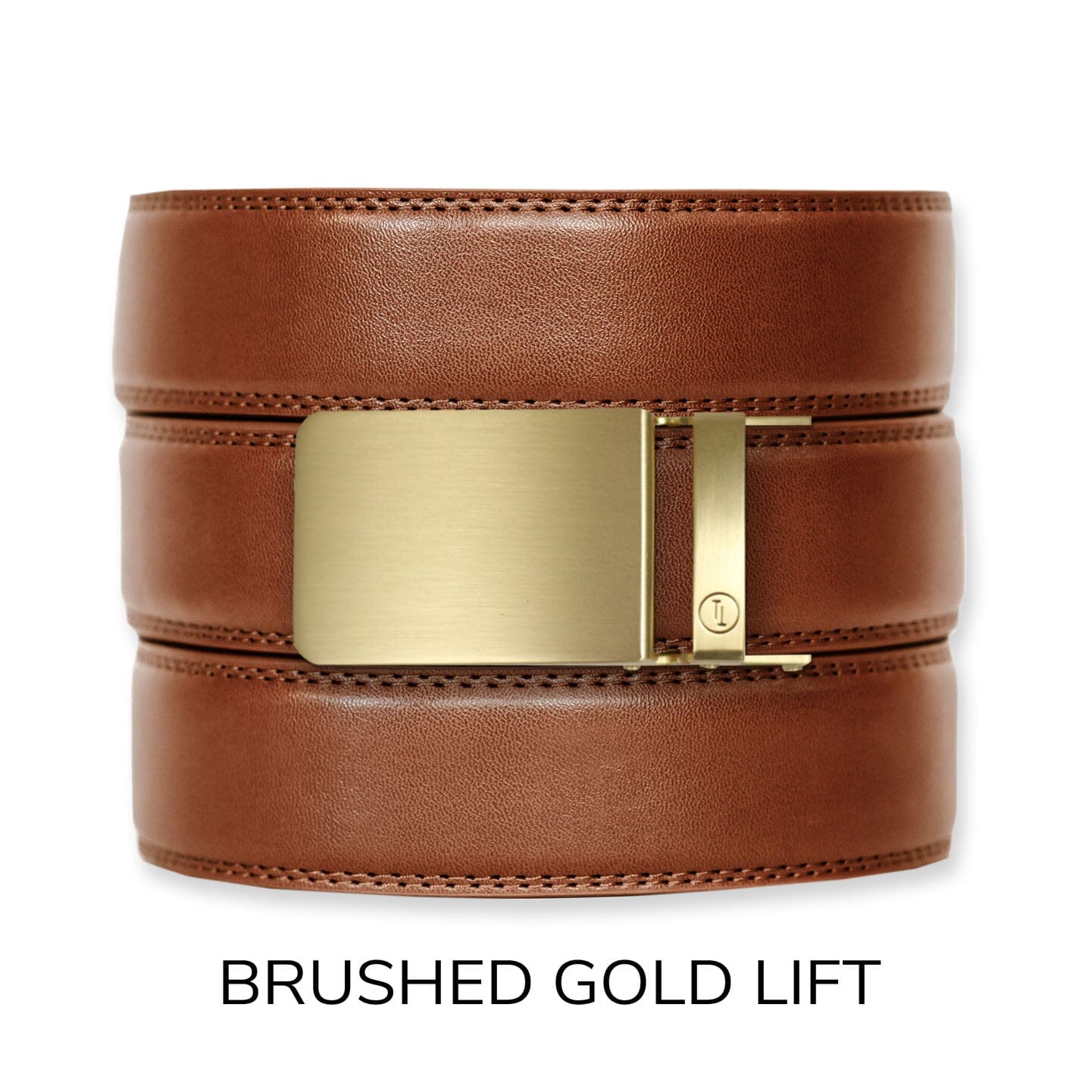 Cognac Leather Ratchet Belt & Buckle Set Belt Set Ratchet Belt Brushed Gold 
