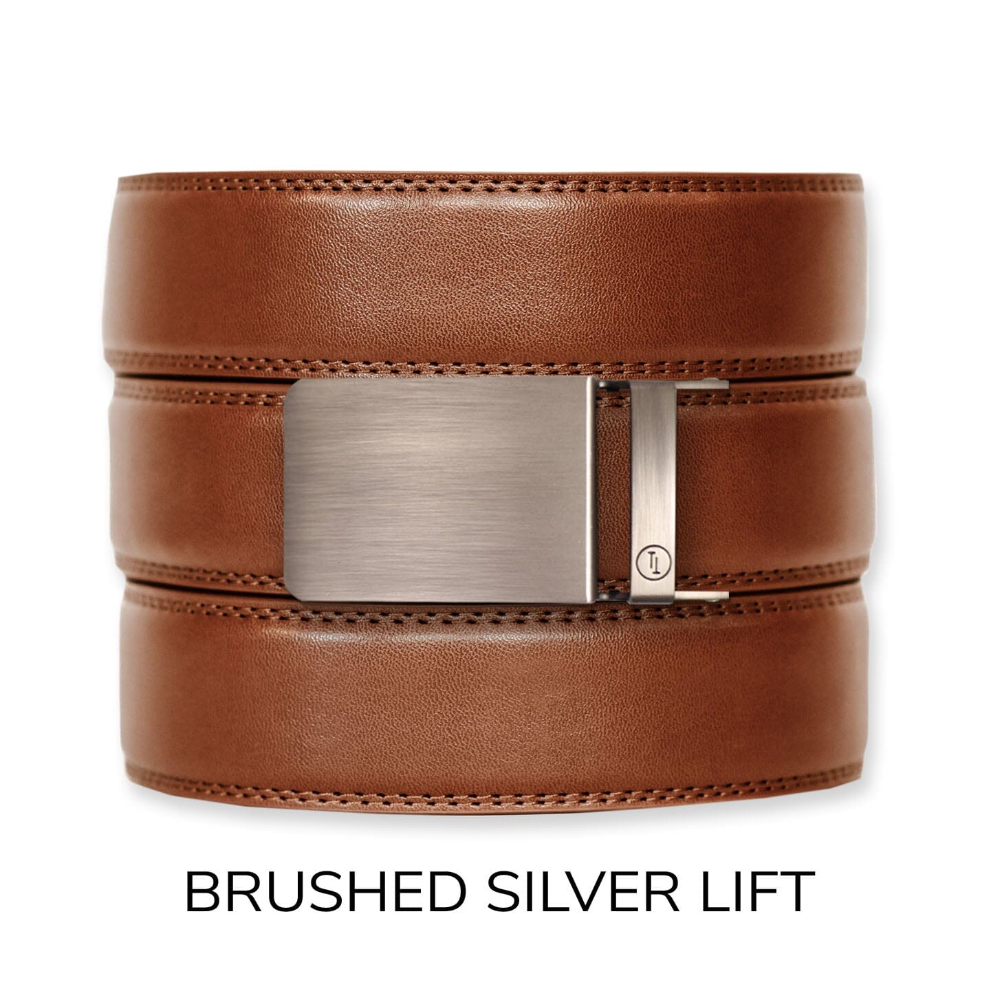 Cognac Leather Ratchet Belt & Buckle Set Belt Set Ratchet Belt Brushed Silver 
