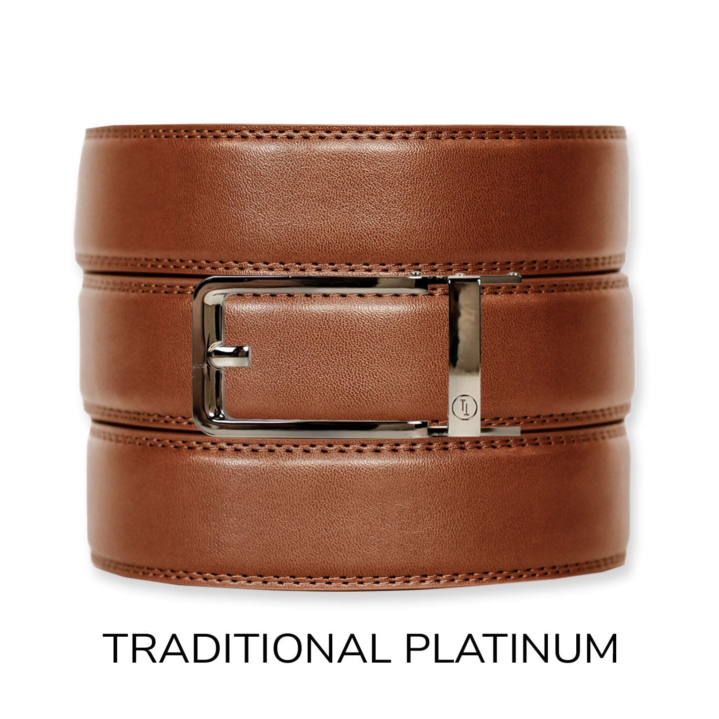 Cognac Leather Ratchet Belt & Buckle Set Belt Set Ratchet Belt Traditional Platinum 