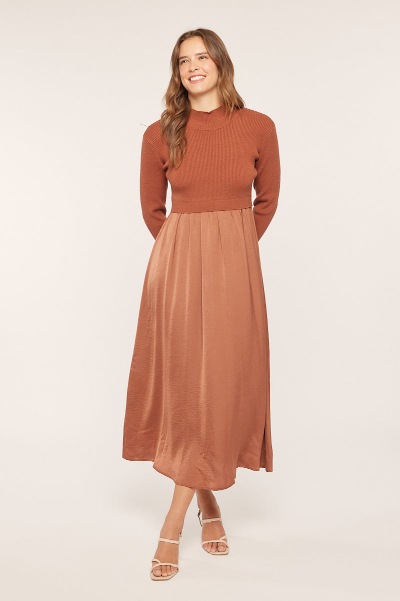 Satin Sweater Mixed Dress