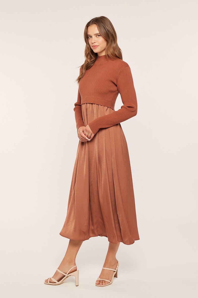 Satin Sweater Mixed Dress