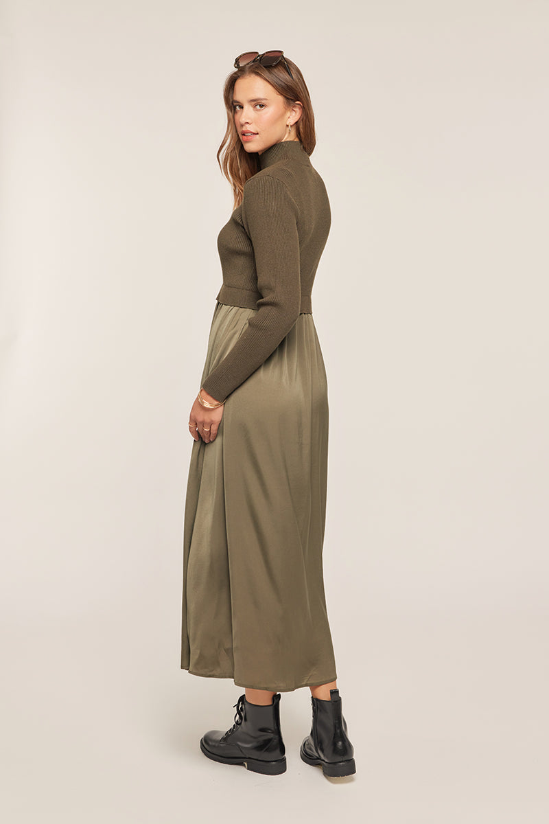 Satin Sweater Mixed Dress