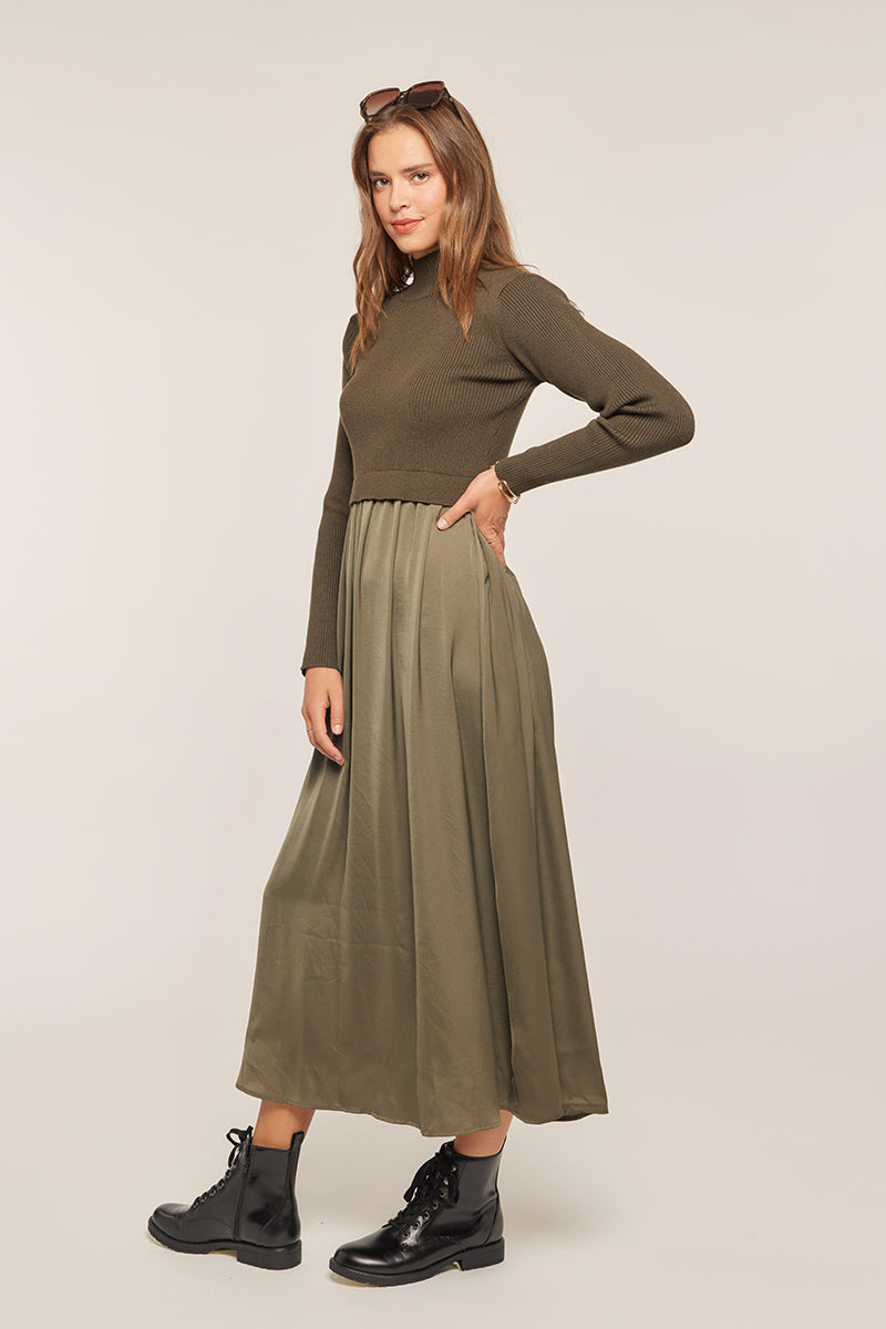 Satin Sweater Mixed Dress