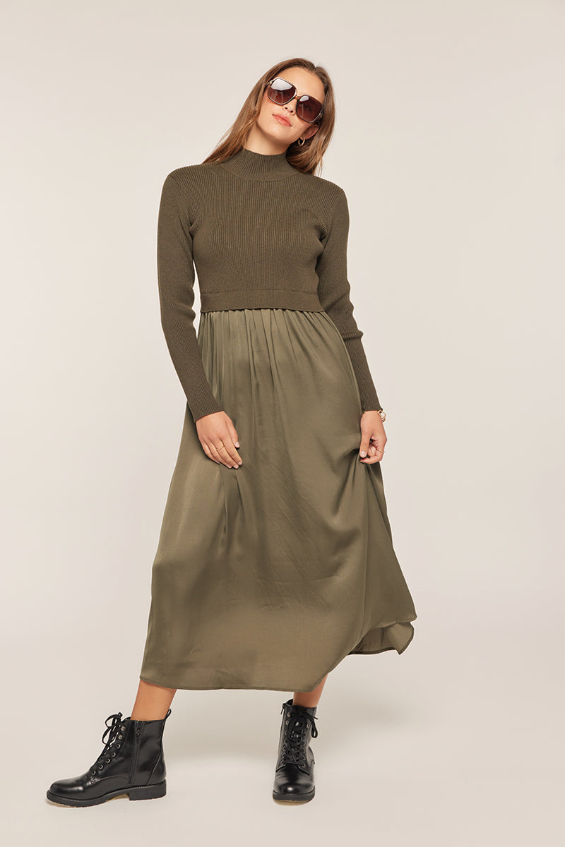 Satin Sweater Mixed Dress
