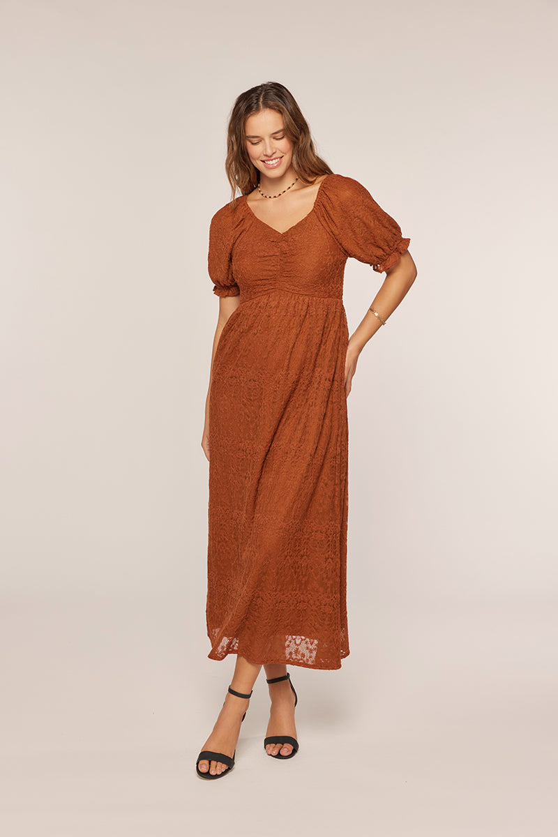 Tea N Rose - Embroidered Mesh Dress - Brown