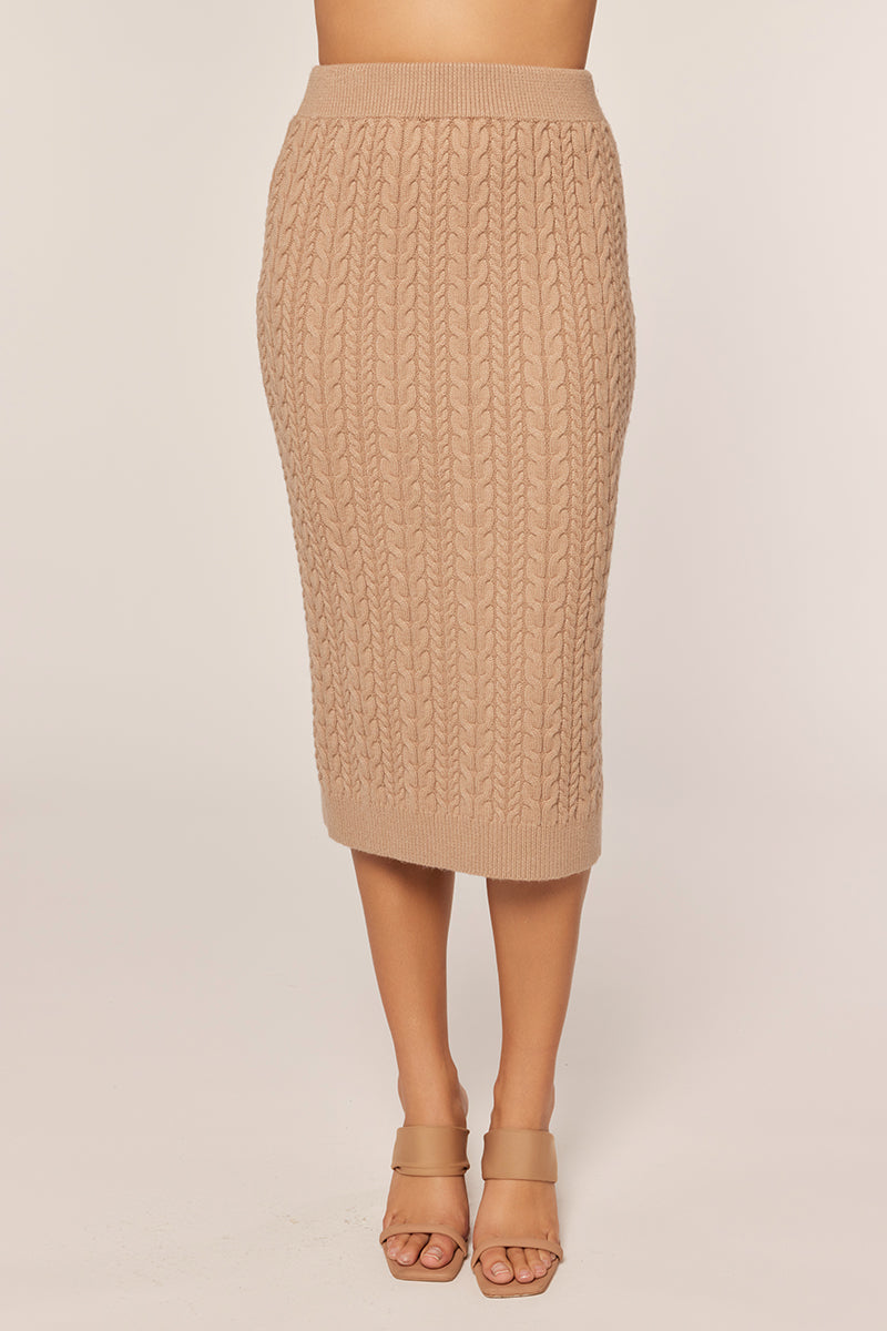 Tea N Rose - Cable Knit Sweater Midi Skirt - Light Beige