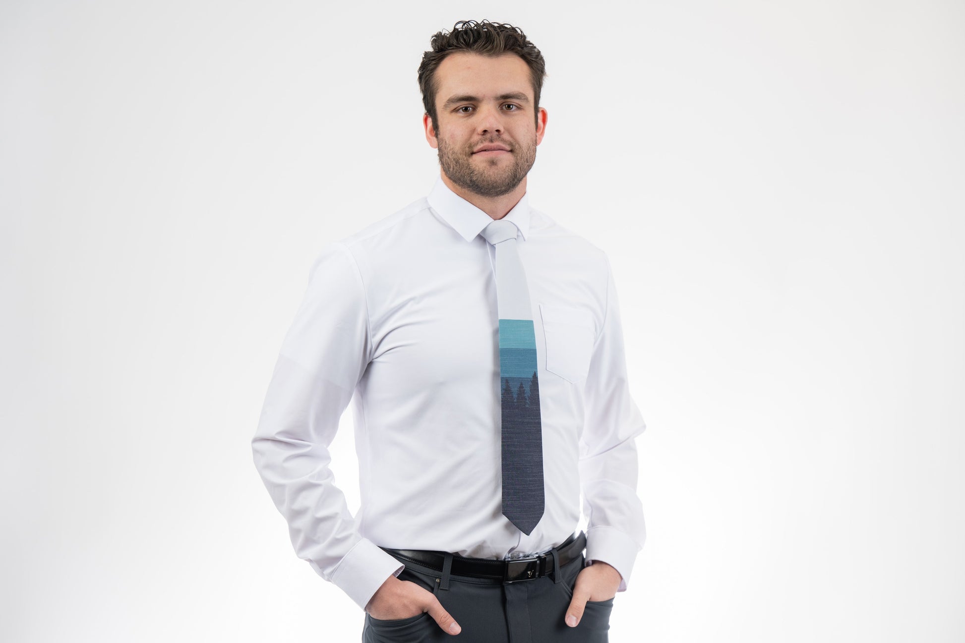 Sunrise Pines (blue-gray) Men's Tie  Formal tie from Kator Shop Logan — refined Utah design for galas, ceremonies, and special occasions.