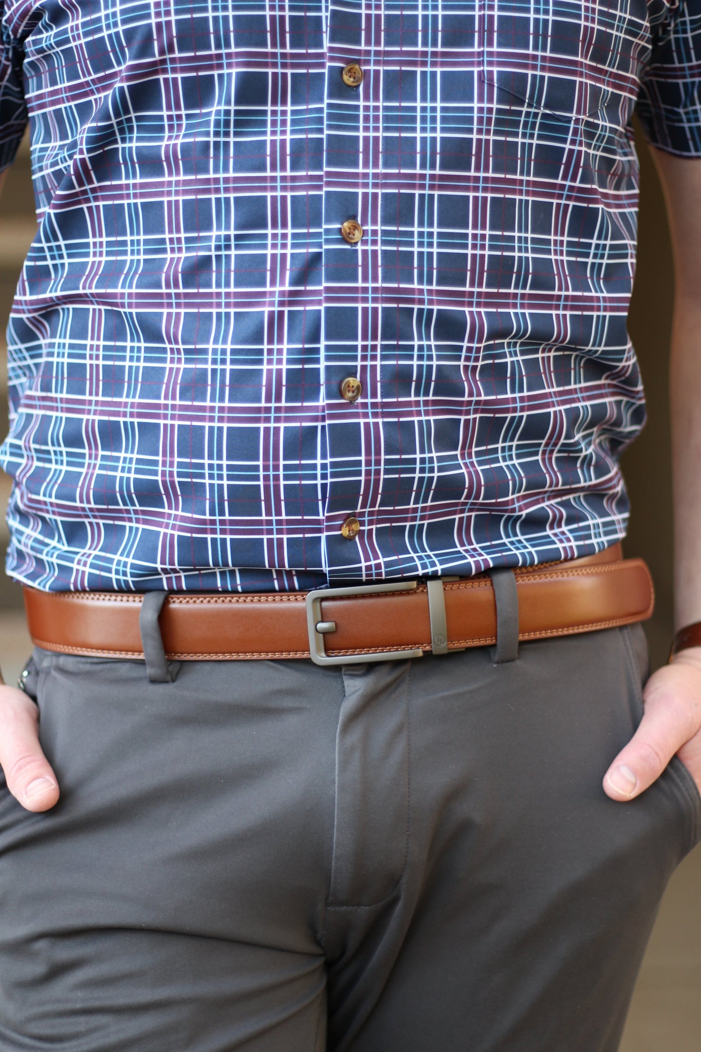 Cognac Leather Ratchet Belt & Buckle Set