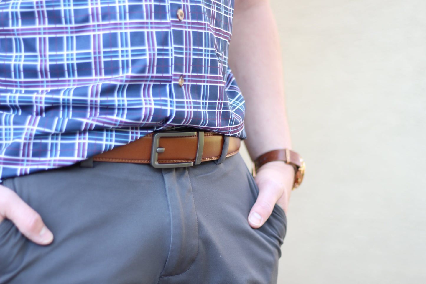 Cognac Leather Ratchet Belt & Buckle Set